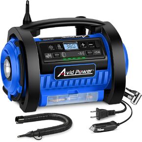 AVID POWER Tire Inflator Portable Air Compressor, 12V DC / 120V AC Car Tire Pump, Air Mattress Pump with Inflation and Deflation Modes, Dual Powerful Motors, Digital Pressure Gauge