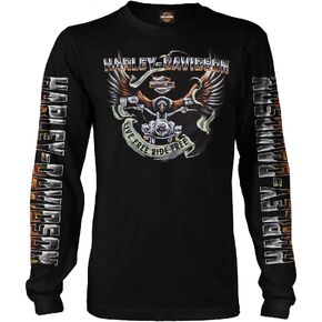 Harley-Davidson Military - تي شيرت رجالي أسود بأكمام طويلة برسومات النسر - قاعدة كادينا الجوية | ركوب النسر in Kuwait