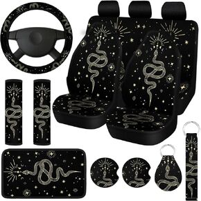 Riakrum 15 Pcs Moon Stars and Sun Seat Covers Full Set Thick Car Front and Back Seat Covers Steering Wheel Cover Seatbelt Strap Cover Armrest Pads Cup Mat Wrist Strap Key Chains for Auto Truck in Kuwait