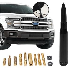 Car Bullet Antenna, Vehicle Replacement Short Antenna Mast, Heavy Dust Aluminum Auto Decoration Antenna Toppers with Converter, Universal Car Exterior Decor Accessories (Black) in Kuwait