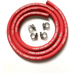 Fuel Line Hose 4AN 1/4 Inch High Pressure Hose 2.8Mpa 400PSI 6mm 5FT for Fuel Systems Engines Tube Hose (Attached Hose Clamp)
