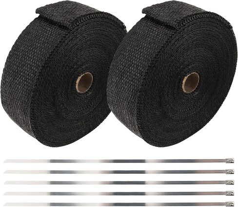 MAHIONG 2 Rolls 2 Inch x 50 Feet Black Exhaust Heat Wrap, Fiberglass Motorcycle Exhaust Wrap with 20pcs Stainless Steel Ties in Saudi Arabia
