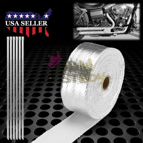 Beige Exhaust Pipe Insulation Thermal Heat Wrap 2" x 50' Car Motorcycle Header Protection Fiberglass Heat Shield 6X Stainless Ties in Kuwait