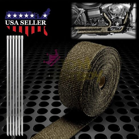 Beige Exhaust Pipe Insulation Thermal Heat Wrap 2" x 50' Car Motorcycle Header Protection Fiberglass Heat Shield 6X Stainless Ties in Kuwait