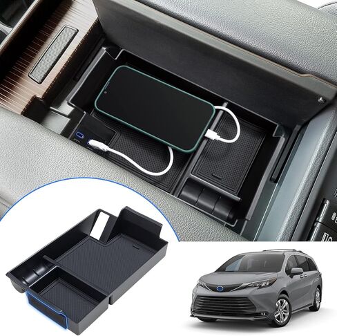 صينية تنظيم وحدة التحكم المركزية من TOPINSTALL متوافقة مع 2023 2022 2021 Toyota Sienna، صندوق مسند الذراع، صينية تخزين ثانوية، حاوية عملات معدنية من بلاستيك ABS in Kuwait
