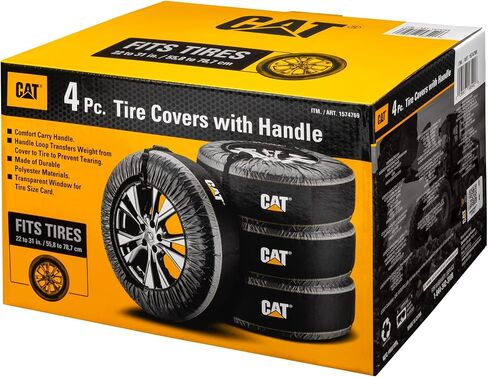 Cat Tire Covers, Seasonal Spare Tire Totes, 4 Piece Wheel Bags for Winter, Handle for Easy Transportation, Fits Tires 22 inches to 31 inches Black 240400 in Saudi Arabia