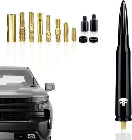 Ajxn 1 PC سيارة رصاصة هوائي الجمجمة، 5.4In مناسبة لفورد F150 رانجلر جيب تشيفي سيلفرادو 1500 2500 3500 HD أفالانش جي إم سي سييرا 1500 2500 3500 دينالي الثقيلة بيك اب الملحقات (الأزرق) in Saudi Arabia