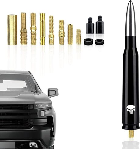 Ajxn 1 PC سيارة رصاصة هوائي الجمجمة، 5.4In مناسبة لفورد F150 رانجلر جيب تشيفي سيلفرادو 1500 2500 3500 HD أفالانش جي إم سي سييرا 1500 2500 3500 دينالي الثقيلة بيك اب الملحقات (الأزرق) in Saudi Arabia