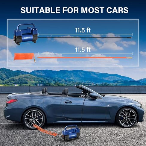 GSPSCN Tire Inflator Heavy Duty Double Cylinders, Portable Metal DC 12V Air Compressor - Car Accessories, 150PSI Tire Pump with Adapter for Car, Truck, SUV Tires, Dinghy, Air Bed etc (Titanium) in Kuwait