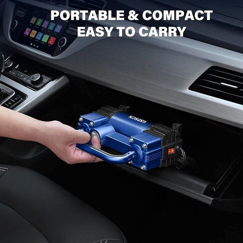 GSPSCN Tire Inflator Heavy Duty Double Cylinders, Portable Metal DC 12V Air Compressor - Car Accessories, 150PSI Tire Pump with Adapter for Car, Truck, SUV Tires, Dinghy, Air Bed etc (Titanium) in Kuwait
