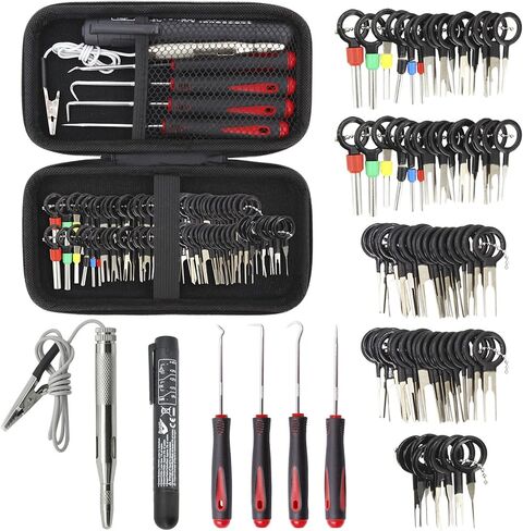 مجموعة ادوات ازالة الاطراف 86 قطعة من اورميتش مع مفك براغي مانع تسرب زيت السيارة واختبار سائل الفرامل واختبار دائرة ضوء السيارة، مجموعة استخلاص طرف الدبوس، مجموعة ادوات استخلاص دبوس موصل الاسلاك in Kuwait