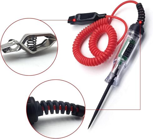 جهاز اختبار دائرة LED للسيارة من jeseny Pack-1، ضوء اختبار سلك زنبركي ممتد 6-12-24 فولت، قلم اختبار الضوء الكهربائي ثنائي الاتجاه (أحمر) in Kuwait