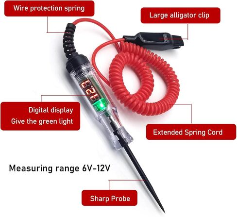 جهاز اختبار دائرة LED للسيارة من jeseny Pack-1، ضوء اختبار سلك زنبركي ممتد 6-12-24 فولت، قلم اختبار الضوء الكهربائي ثنائي الاتجاه (أحمر) in Kuwait