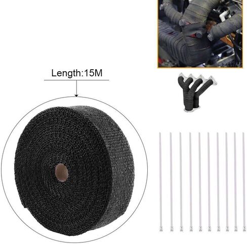 VOWAGH 2" x 50' Exhaust Heat Wrap Roll for Motorcycle Fiberglass Heat Shield Tape with Stainless Ties (Blue) in Kuwait