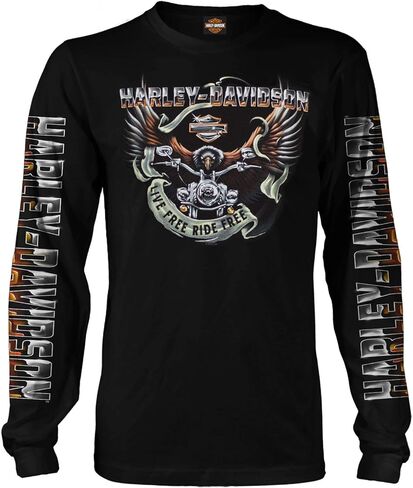 Harley-Davidson Military - تي شيرت رجالي أسود بأكمام طويلة برسومات النسر - قاعدة كادينا الجوية | ركوب النسر in Kuwait