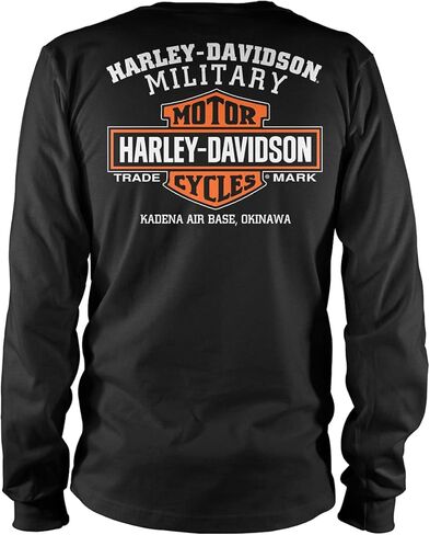 Harley-Davidson Military - تي شيرت رجالي أسود بأكمام طويلة برسومات النسر - قاعدة كادينا الجوية | ركوب النسر in Kuwait
