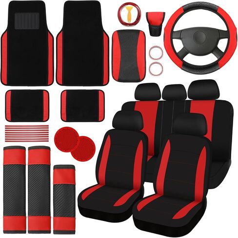 Estune 45 Pcs Car Accessories Set Seat Cover Foot Pad Cup Holder Diamond Sticker Air Conditioner Insert Strips Steering Wheel Armrest Seat Belt Handbrake Gear Cover Vent Trim Strips with Tool in Saudi Arabia