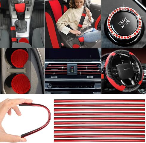 Estune 45 Pcs Car Accessories Set Seat Cover Foot Pad Cup Holder Diamond Sticker Air Conditioner Insert Strips Steering Wheel Armrest Seat Belt Handbrake Gear Cover Vent Trim Strips with Tool in Saudi Arabia
