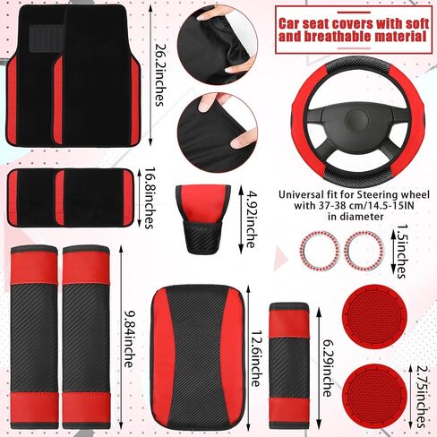 Estune 45 Pcs Car Accessories Set Seat Cover Foot Pad Cup Holder Diamond Sticker Air Conditioner Insert Strips Steering Wheel Armrest Seat Belt Handbrake Gear Cover Vent Trim Strips with Tool in Saudi Arabia