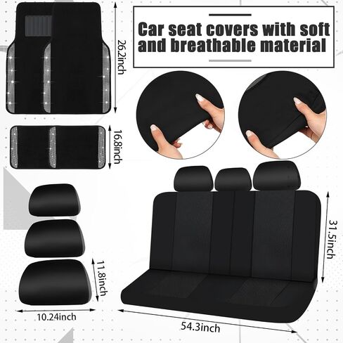 Funtery Bling Car Seat Covers and Accessories Set Rhinestone Diamond Car Decorative Accessories Glitter Seat Covers Car Floor Mats Steering Wheel Cover, Fit for Most Car (Silver,Full Set) in Saudi Arabia