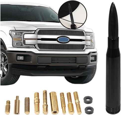 Car Bullet Antenna, Vehicle Replacement Short Antenna Mast, Heavy Dust Aluminum Auto Decoration Antenna Toppers with Converter, Universal Car Exterior Decor Accessories (Black) in Kuwait