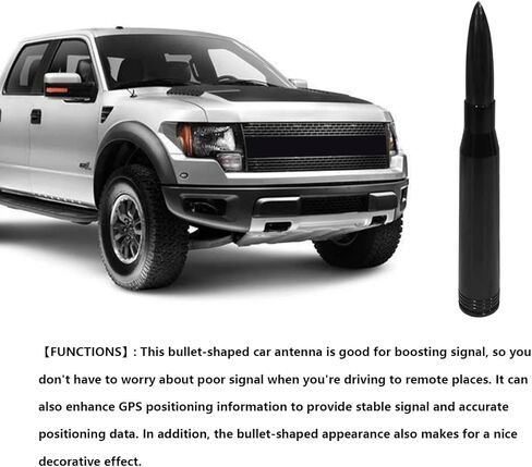 Car Bullet Antenna, Vehicle Replacement Short Antenna Mast, Heavy Dust Aluminum Auto Decoration Antenna Toppers with Converter, Universal Car Exterior Decor Accessories (Black) in Kuwait
