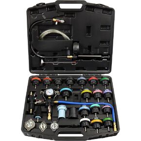 Automotive Radiator Pressure Tester & Coolant Vacuum Refill Tool Kit, Cooling System Manual Leak Test & Pneumatic Coolant Fill Filling Filler Set on Car Truck Airlift Engines, 28PCS Black