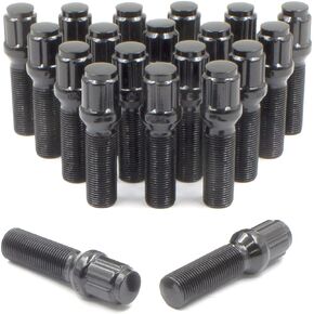 Wheel Accessories Parts Set of 20 Black 14x1.25 Lug Bolts Locking Spline Conical Seat with 28 mm Shank Length Small Diameter Lug Bolt with Dual Hex Key for Aftermarket Wheels (28mm, Black, M14x1.25)