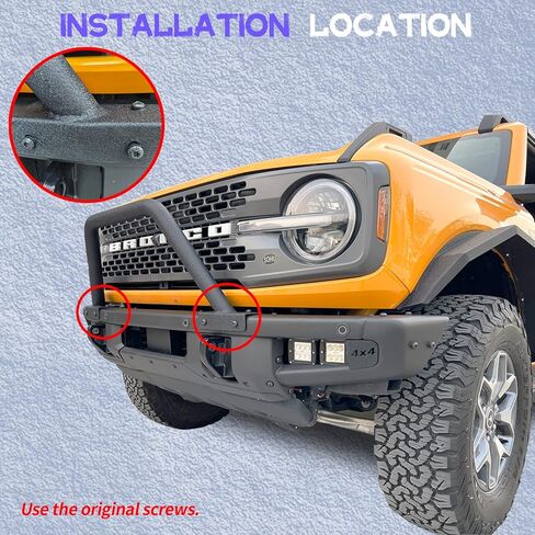 YZONA Bull Bar with Light Mount Grille Brush Guard Suitable for 2021 2022 2023 Ford Bronco 2/4 Door (ONLY fit Modular Steel Front Bumper), Front Bumper Rack Off Road Rock Push Bar (Black) in Kuwait