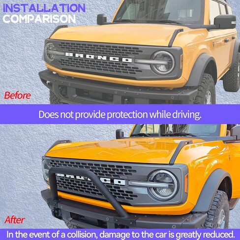 YZONA Bull Bar with Light Mount Grille Brush Guard Suitable for 2021 2022 2023 Ford Bronco 2/4 Door (ONLY fit Modular Steel Front Bumper), Front Bumper Rack Off Road Rock Push Bar (Black) in Kuwait