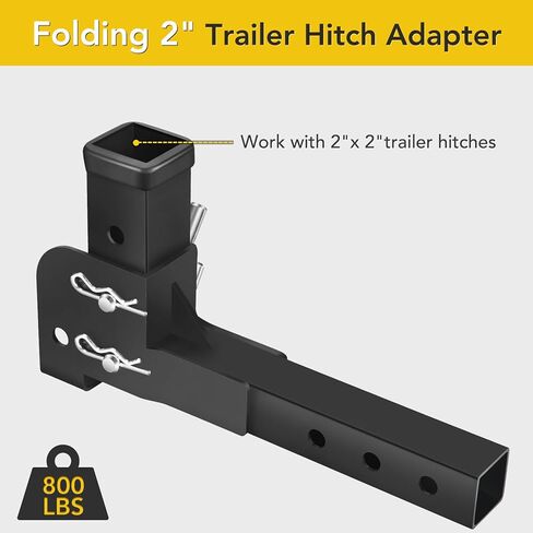 DACK Folding 2" Trailer Hitch Adapter, 800LBS 2 inch Receiver Hitch Adapter Trailer Hitch Cargo Wheelchair Carrier Adapter Compatible with 2 Inch Trailer Hitches in Kuwait