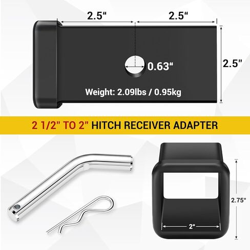 DACK 2.5 to 2 Inch Hitch Adapter, 2 1/2 to 2 Inch Hitch Receiver Adapter Trailer Hitch Adapter 2 1/2 Receiver Hitch, Hitch Reducer 2.5 to 2, with Hitch Pin and Clip in Kuwait