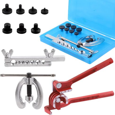 9Pcs Flaring Tool and Tube Bender, 1/2" 7/16" 3/8" 5/16" 1/4" 3/16" 5/8" Line Flaring Tools and 3 In 1 Copper Bender 1/4" 5/16" 3/8" Manual Tubing Bender for Pipe Copper Brass Aluminum in Kuwait