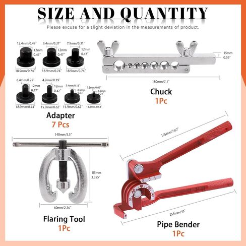 9Pcs Flaring Tool and Tube Bender, 1/2" 7/16" 3/8" 5/16" 1/4" 3/16" 5/8" Line Flaring Tools and 3 In 1 Copper Bender 1/4" 5/16" 3/8" Manual Tubing Bender for Pipe Copper Brass Aluminum in Kuwait