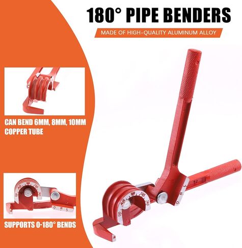 9Pcs Flaring Tool and Tube Bender, 1/2" 7/16" 3/8" 5/16" 1/4" 3/16" 5/8" Line Flaring Tools and 3 In 1 Copper Bender 1/4" 5/16" 3/8" Manual Tubing Bender for Pipe Copper Brass Aluminum in Kuwait
