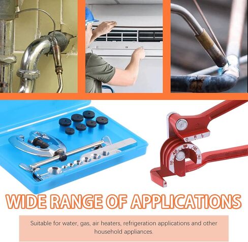 9Pcs Flaring Tool and Tube Bender, 1/2" 7/16" 3/8" 5/16" 1/4" 3/16" 5/8" Line Flaring Tools and 3 In 1 Copper Bender 1/4" 5/16" 3/8" Manual Tubing Bender for Pipe Copper Brass Aluminum in Kuwait