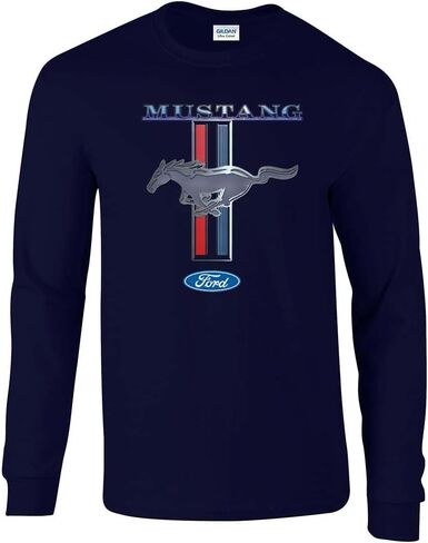 تي شيرت Ford Mustang Pony & Stripes من Ford Motors Car Truck للرجال بأكمام طويلة وأداء السباق وسيارة العضلات الكلاسيكية in Kuwait
