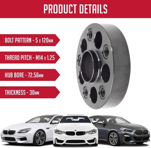 Wheel Accessories Parts 1 Piece Tuner Hub Centric European Vehicle Wheel Spacer with M14 1.25 Black Bolts 20mm Thickness 5 on 120mm Bolt Pattern PCD 72.56mm Vehicle & Wheel Hub Fits BMW & Mini in Saudi Arabia
