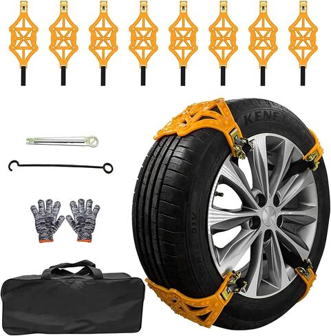 Brangstak Car Snow Chains - Adjustable Emergency Slip 8 Piece Chains for Ice, Dirt and Sand, Universal Snow Chains for Uphill All Cars with Tire Width 165-275mm in Saudi Arabia