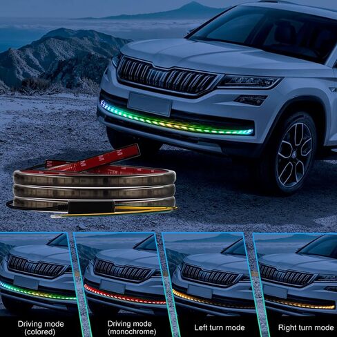 Car LED Light Strip Exterior Waterproof 24Inches RGB Multicolor DRL LED Strip Lights for Car Front Bumper Grille Light,with Turn Signal Light, for Car Daytime Running Light for Cars,SUVs,Trucks in Kuwait