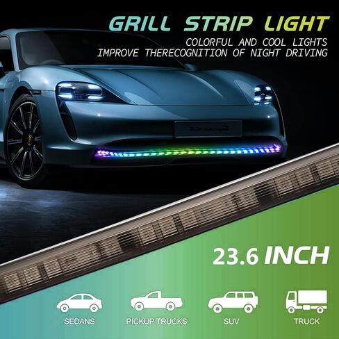 Car LED Light Strip Exterior Waterproof 24Inches RGB Multicolor DRL LED Strip Lights for Car Front Bumper Grille Light,with Turn Signal Light, for Car Daytime Running Light for Cars,SUVs,Trucks in Kuwait