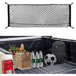 3 Pocket Cargo Net for Pickup Truck Bed,Truck Bed Cargo net for SUV, Cars, Pickup Truck Bed with Heavy Duty 4 Metal Carabiners,4 Ball Bungee Cords