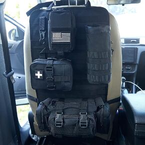 Universal Tactical Car Seat Back Organizer Bag Tactical Molle Vehicle Organizers Panel Vehicle Protector Organizers with 4 Detachable Pouches for Car Truck Ford Jeep Vehicle (Black)