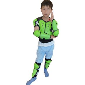 Takuey Kids Motorcycle Armor Suit Dirt Bike Vest Chest Spine Back Protector Shoulder Arm Elbow Knee Protector Pads Green/Orange for Cycling Skateboard,Skiing,Skating,Off-Road