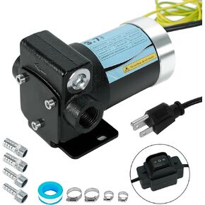 12V DC Gasoline Oil Fuel Transfer Pump with Connection Cables, Upgraded Reversible Pumping, Thermal Protection, Switch Control, for Gasoline Diesel Kerosene & More