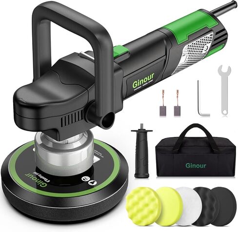 ملمع جينور، ملمع عازل مزدوج 6 بوصة لتفصيل السيارة، ملمع سيارة مداري عشوائي متغير السرعة مع مقبضين، 5 وسادات تلميع وحقيبة تعبئة in Kuwait