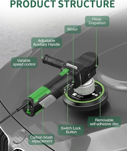 ملمع جينور، ملمع عازل مزدوج 6 بوصة لتفصيل السيارة، ملمع سيارة مداري عشوائي متغير السرعة مع مقبضين، 5 وسادات تلميع وحقيبة تعبئة in Kuwait