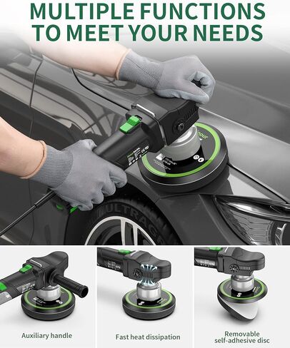 ملمع جينور، ملمع عازل مزدوج 6 بوصة لتفصيل السيارة، ملمع سيارة مداري عشوائي متغير السرعة مع مقبضين، 5 وسادات تلميع وحقيبة تعبئة in Kuwait