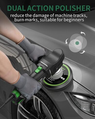 ملمع جينور، ملمع عازل مزدوج 6 بوصة لتفصيل السيارة، ملمع سيارة مداري عشوائي متغير السرعة مع مقبضين، 5 وسادات تلميع وحقيبة تعبئة in Kuwait