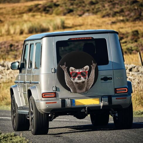 غطاء إطار احتياطي غطاء عجلة الراكون مقاوم للماء للحماية من الشمس مناسب عالمي للمقطورات Rv SUV شاحنة تخييم السفر 14 بوصة in Kuwait